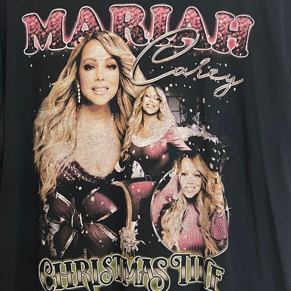 Mariah Carey Womens Christmas Time Graphic Tee XL Black 100% Cotton Knit - Picture 3 of 5